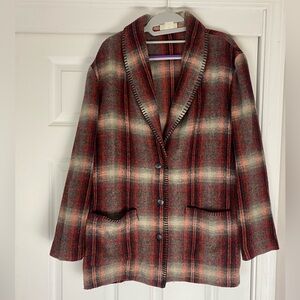 Vintage Arizona Wool Jacket 80s Shacket USA Made Plaid Red Womens Button